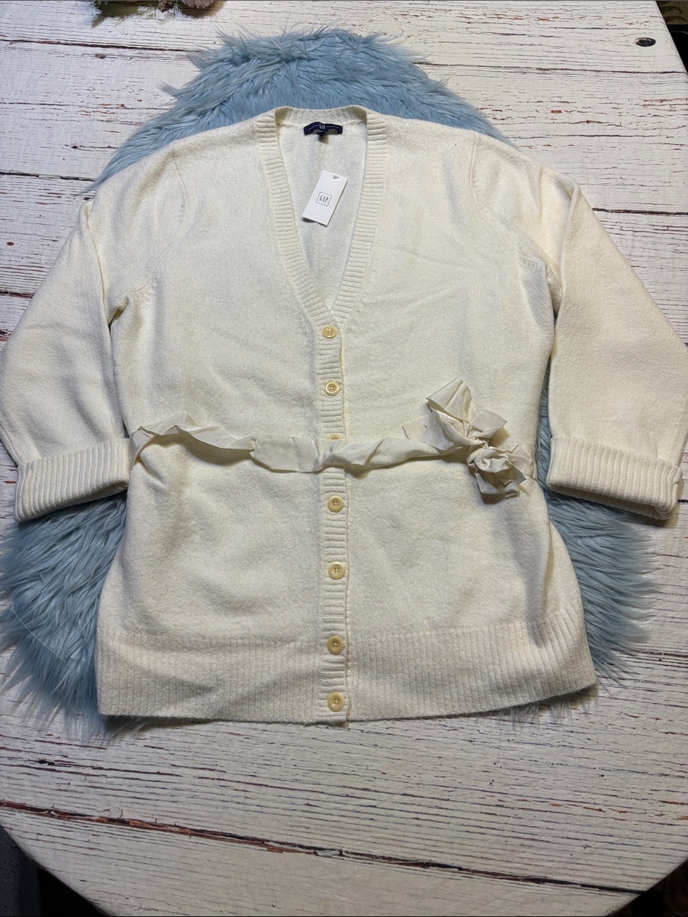NWT GAP Cream Wool Blend Button-Front Cardigan with Waist Tie Sz XXL